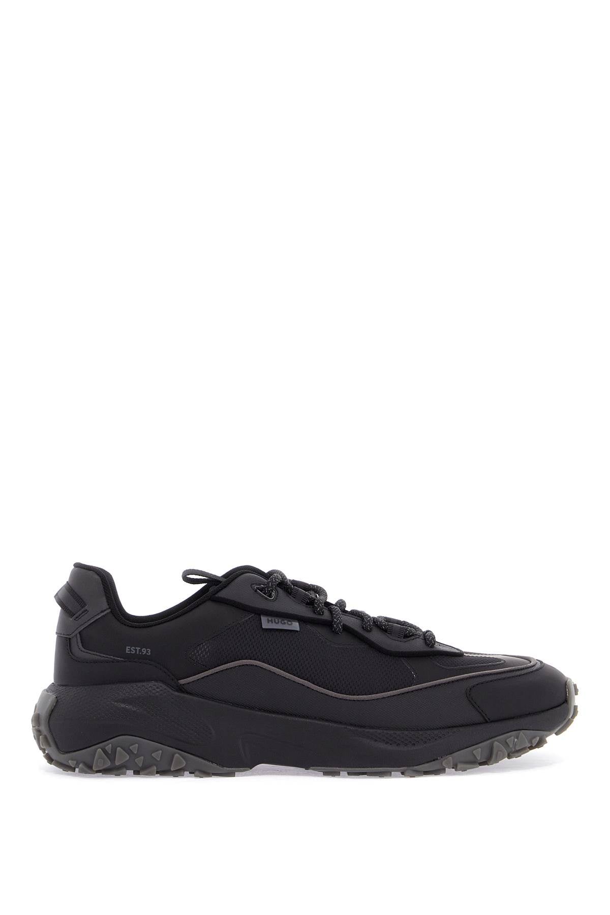 Hugo men's black sneakers with rubber sole and mixed materials