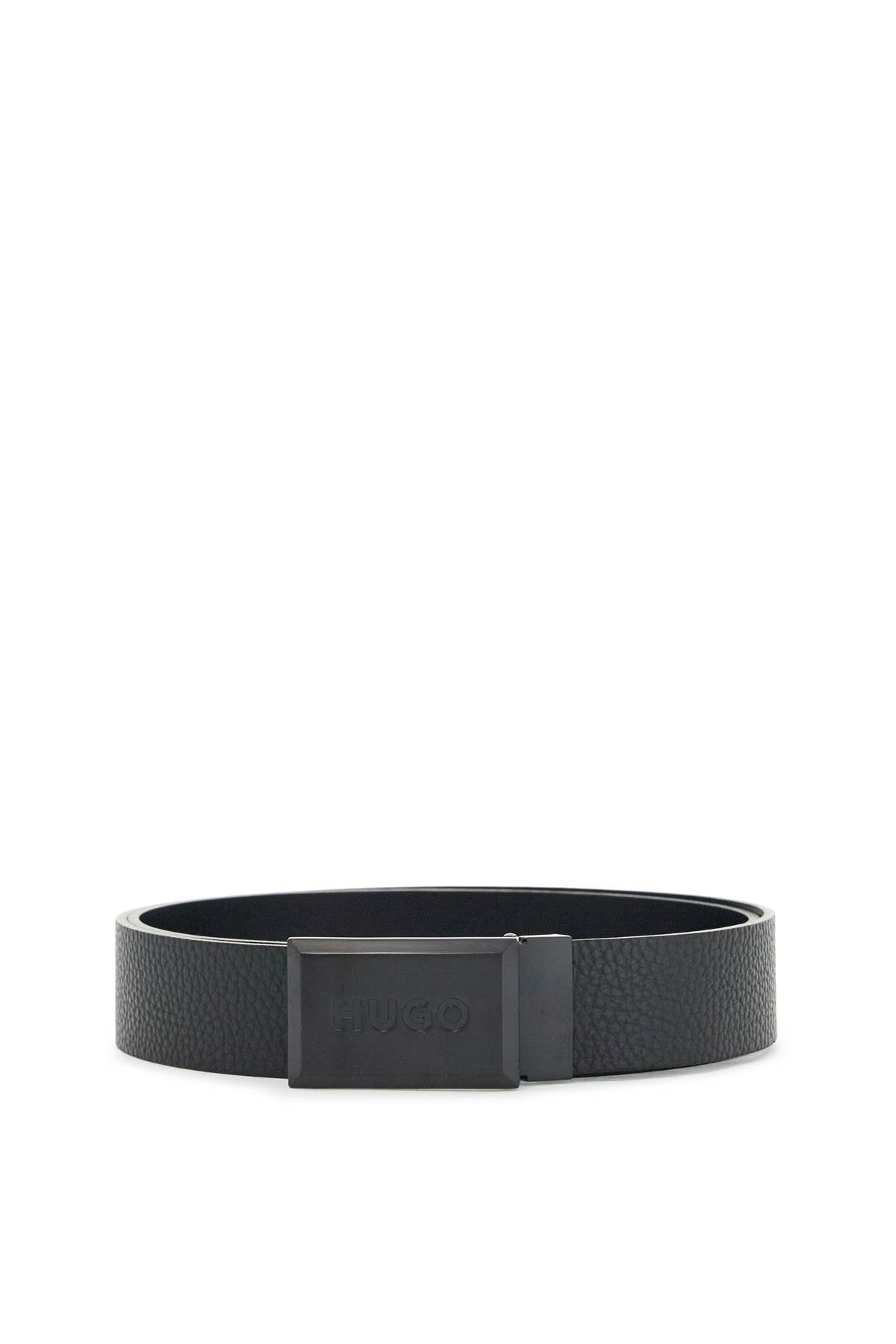 Hugo men's black croc-embossed leather belt with metal buckle