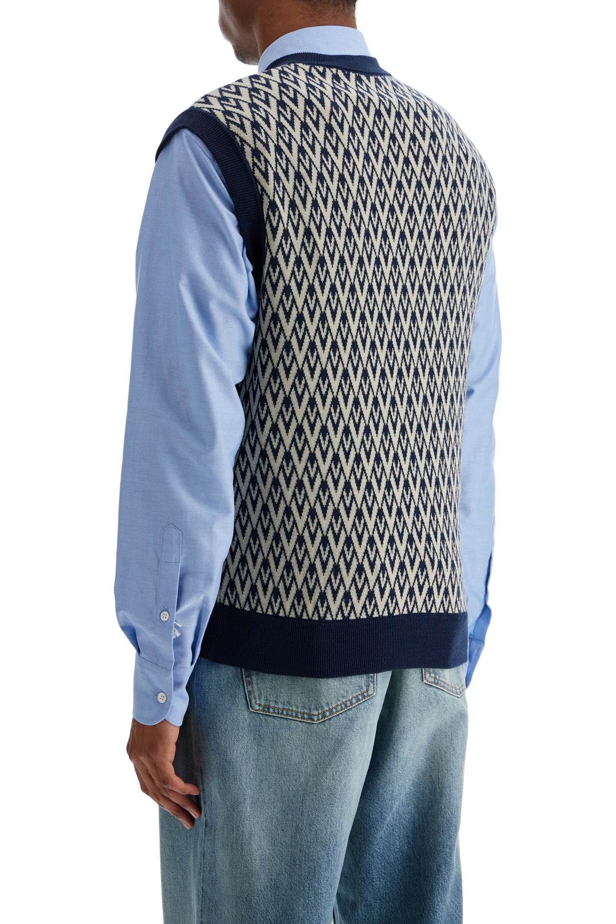 Valentino Garavani men's navy virgin wool vest with pattern