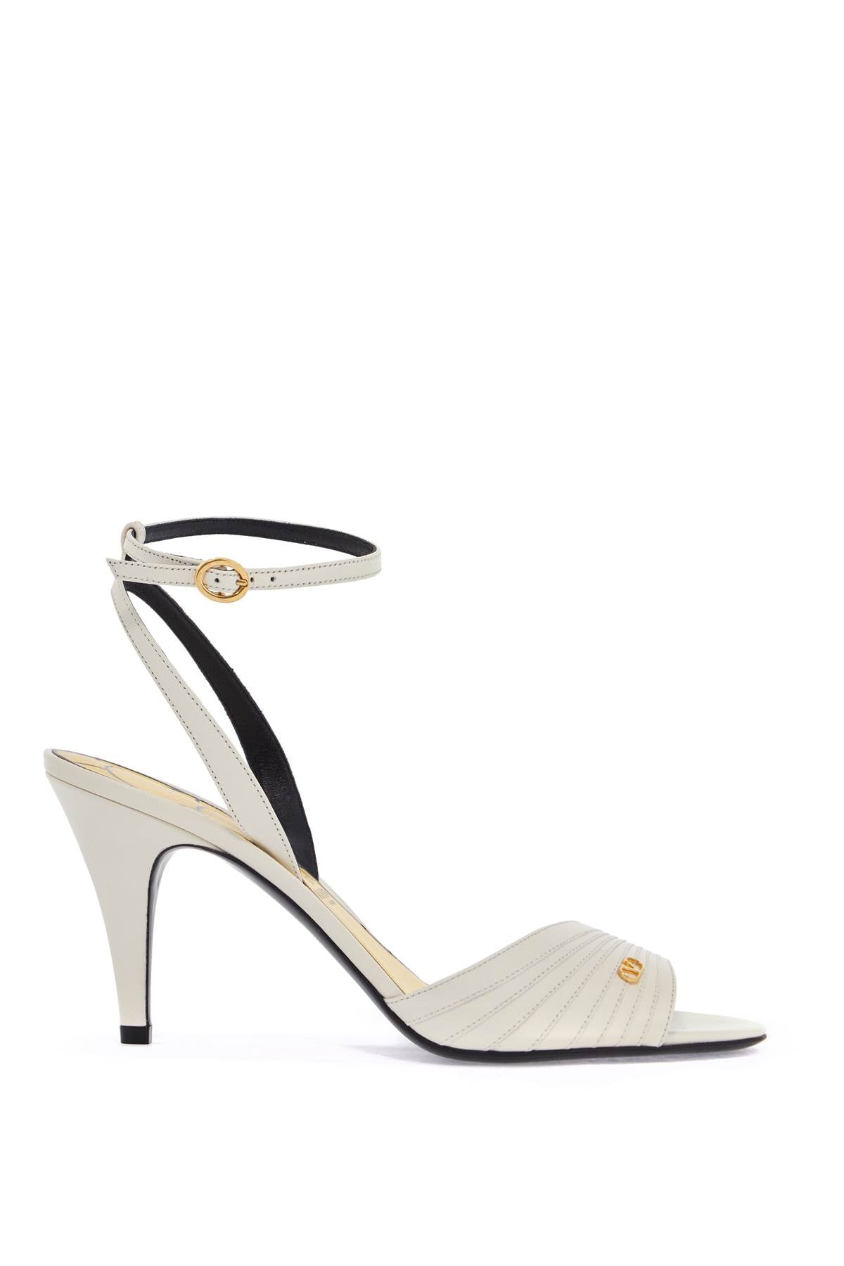 Valentino Garavani ivory goat leather stiletto sandal with striped strap