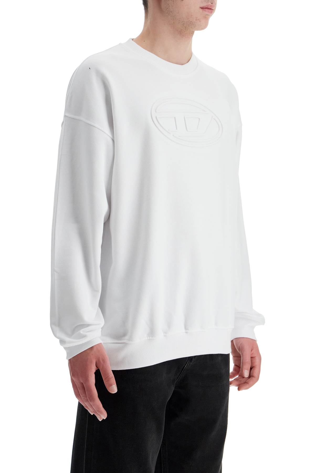 Diesel white cotton sweatshirt with raised logo for men