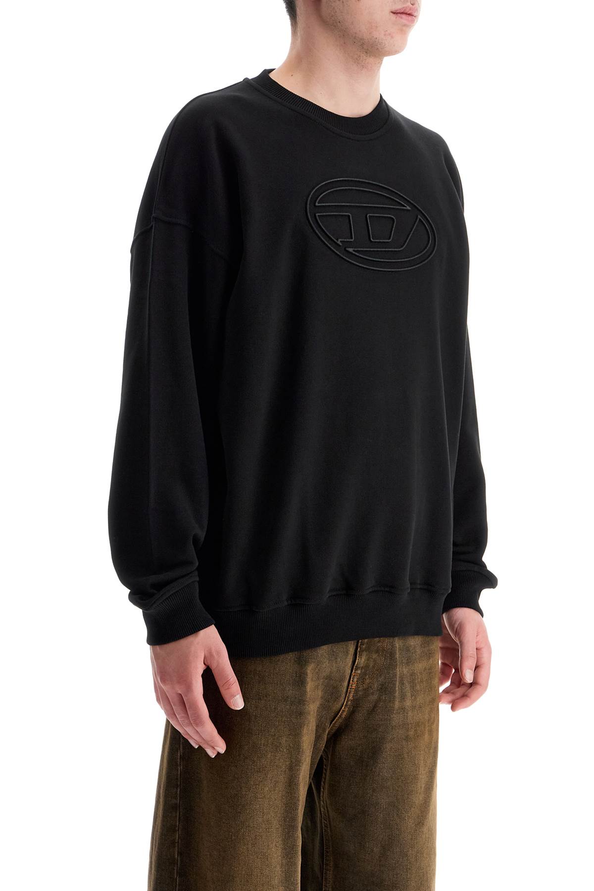 Diesel black cotton sweatshirt with embroidered s-mart-bigoval logo