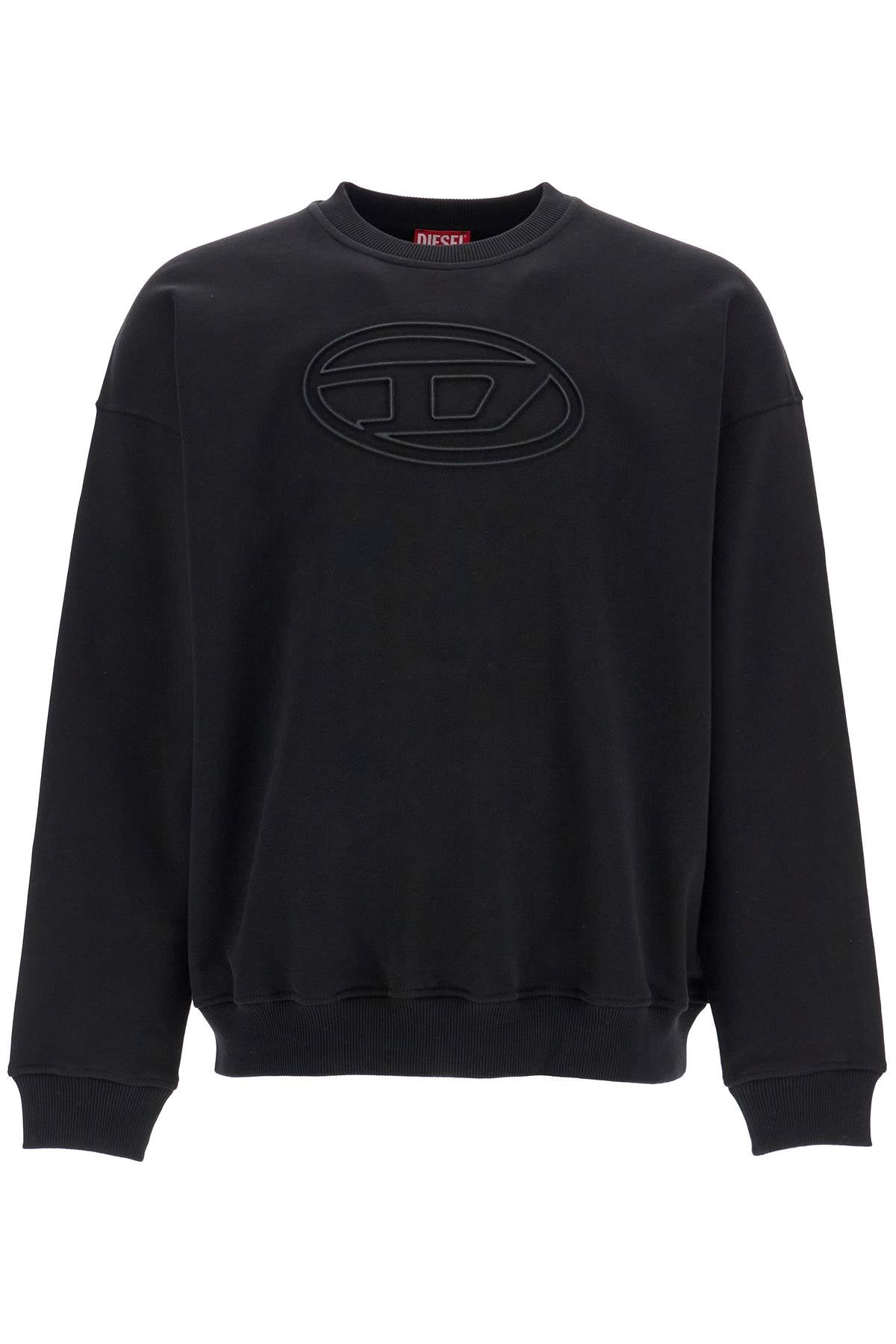 Diesel black cotton sweatshirt with embroidered s-mart-bigoval logo