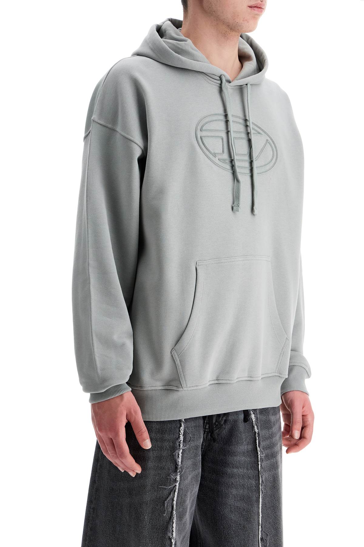 Diesel men's grey cotton hoodie with kangaroo pocket