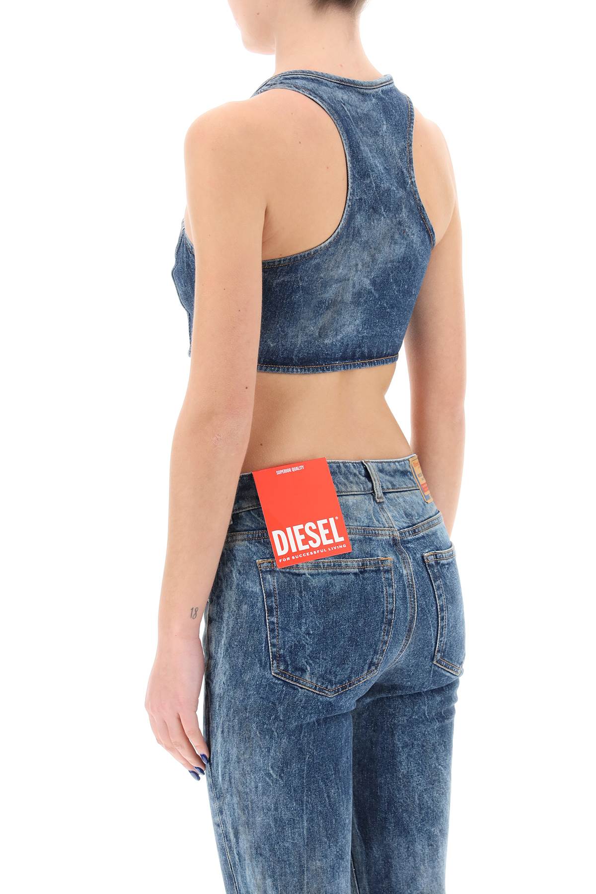 Diesel denim crop top with jewel buckle