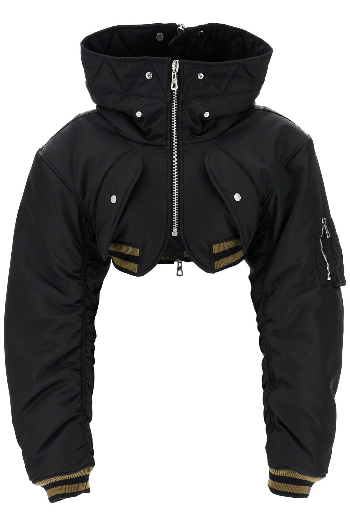 JEAN PAUL GAULTIER cropped black nylon padded bomber jacket with hood