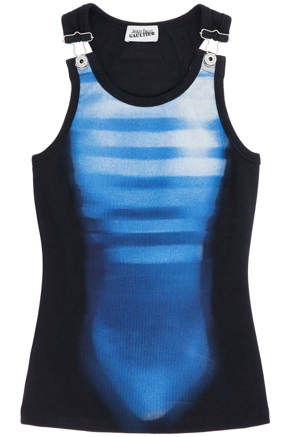 JEAN PAUL GAULTIER sleeveless blue cotton striped top le male with wide neckline