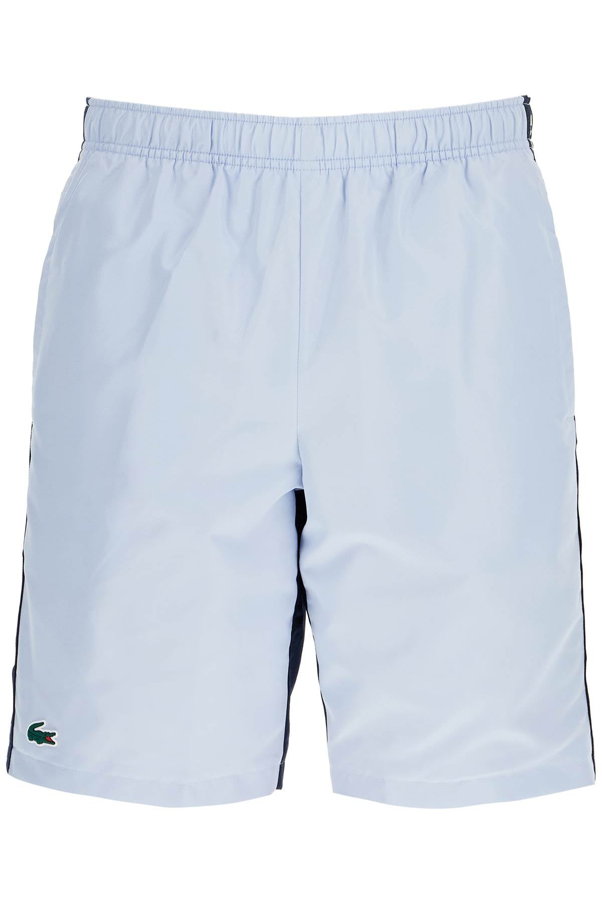 Lacoste Technical Taffeta Bermuda Shorts – Light Blue & Navy Color Block Design