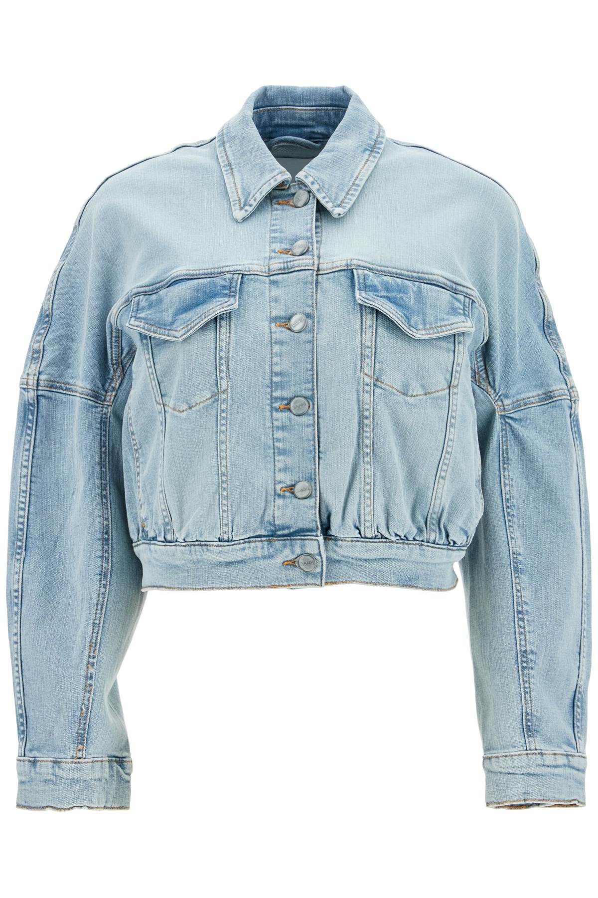 Ganni stretch denim bomber jacket in 8