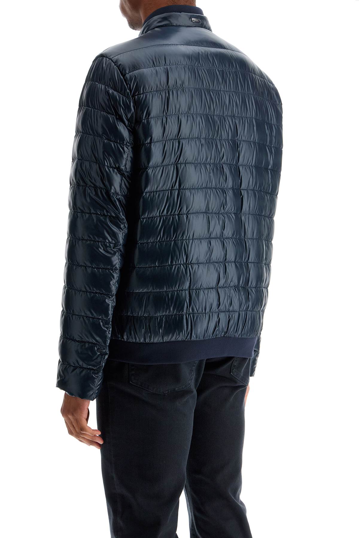 HERNO dark blue lightweight quilted nylon down jacket with high collar