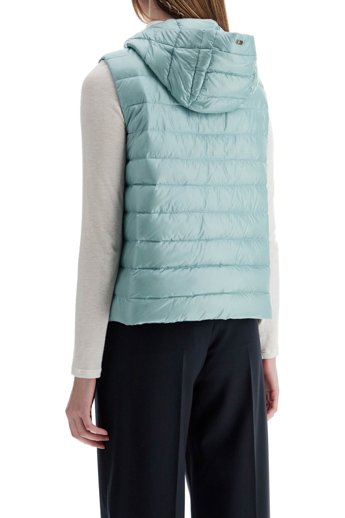 HERNO light blue quilted nylon gilet with hood