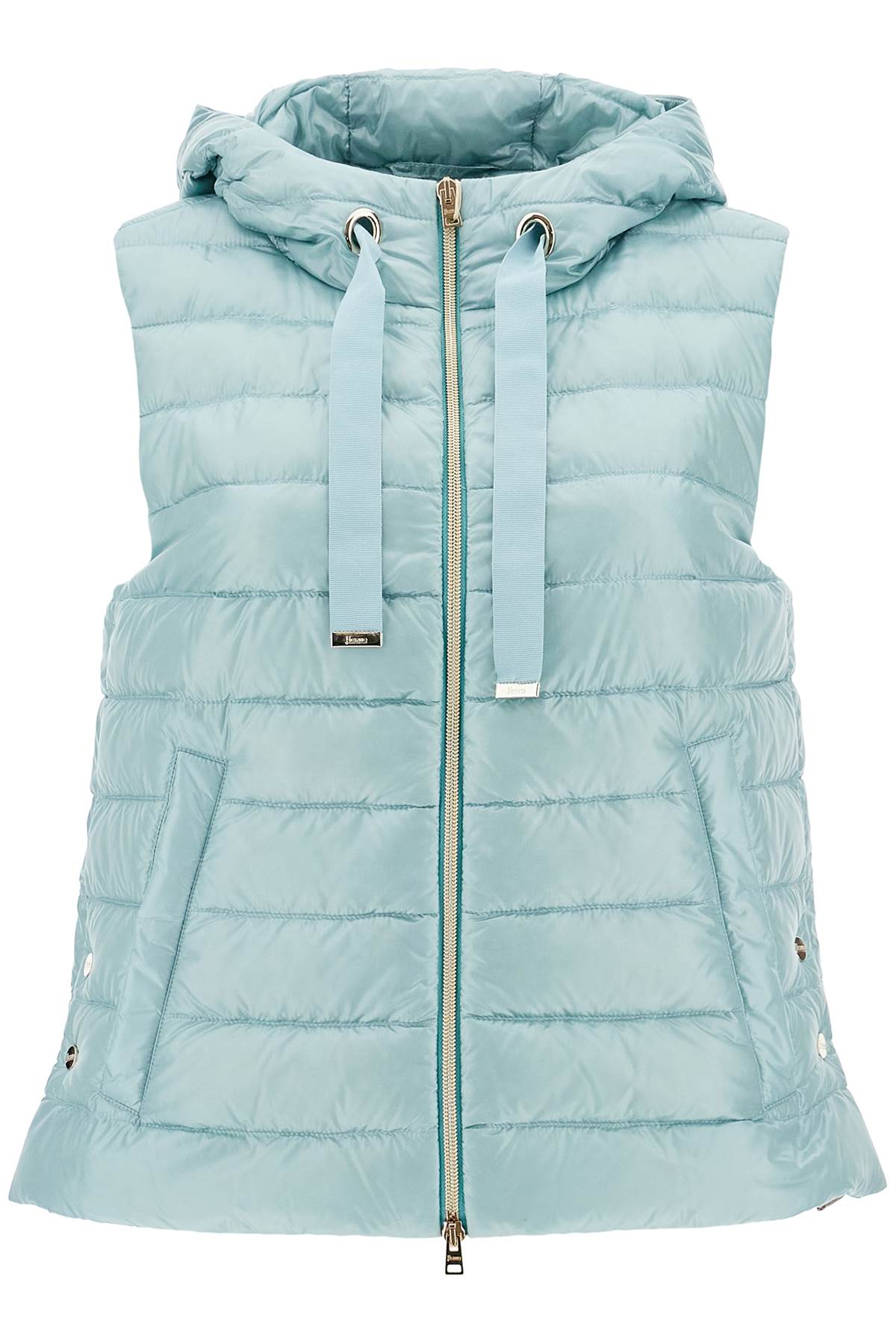 HERNO light blue quilted nylon gilet with hood