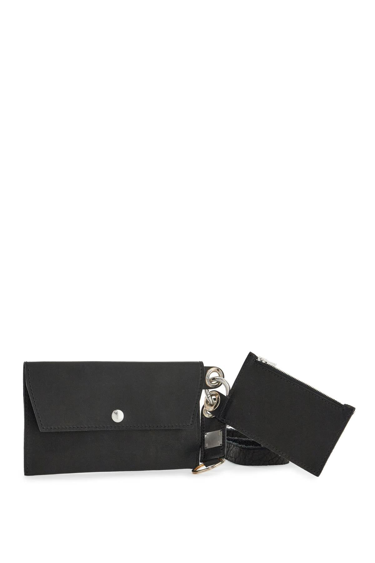 Guidi black kangaroo leather card and phone holder with shoulder strap