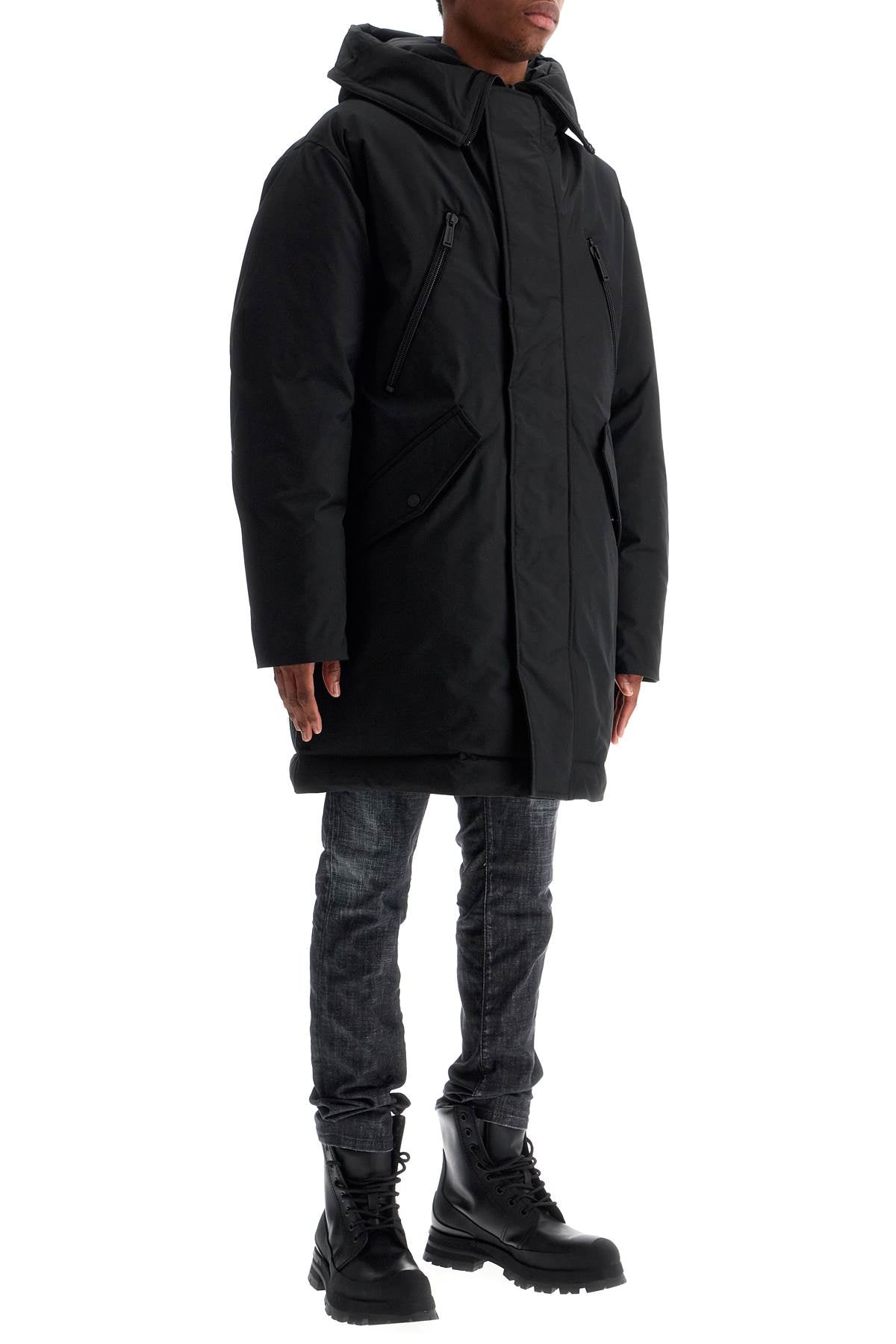 Dsquared2 black techno down polyester parka with hood