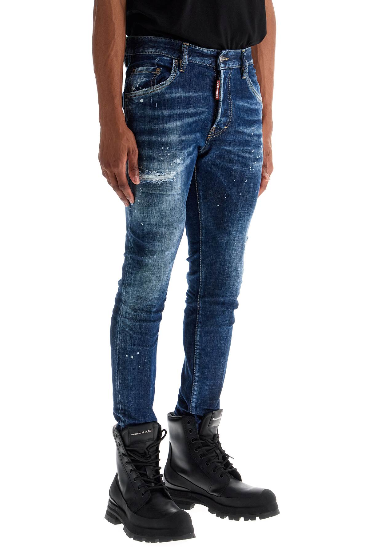 Dsquared2 navy blue cotton skater jeans with light distressing