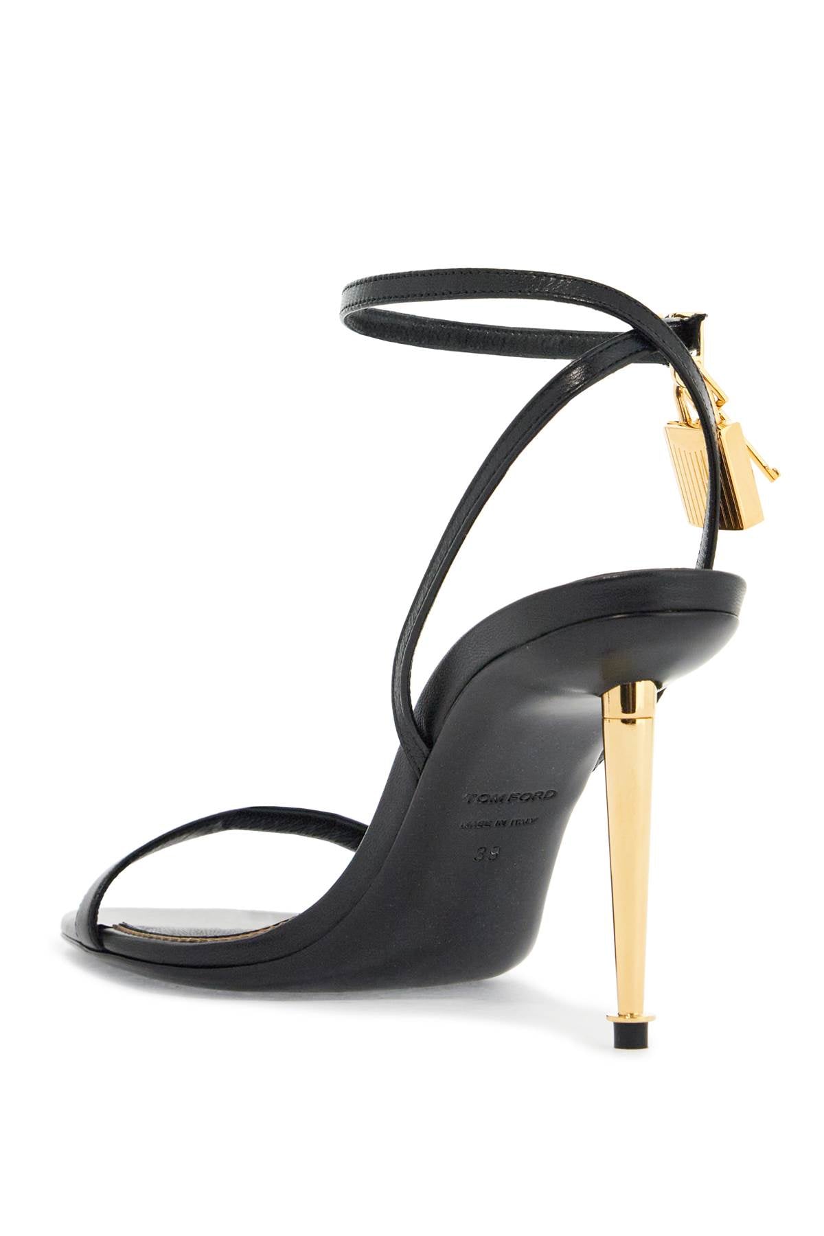 Tom Ford black goat leather sandals with 10 cm stiletto heel and ankle strap